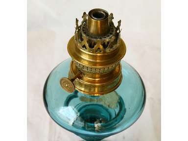 ANTIQUE GERMAN Kosmos Brenner BLUE GLASS KEROSENE OIL LAMP eBay