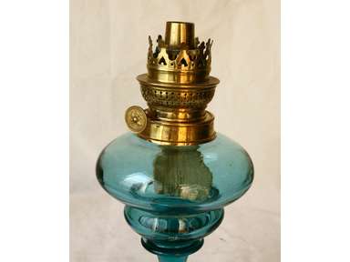 ANTIQUE GERMAN Kosmos Brenner BLUE GLASS KEROSENE OIL LAMP eBay