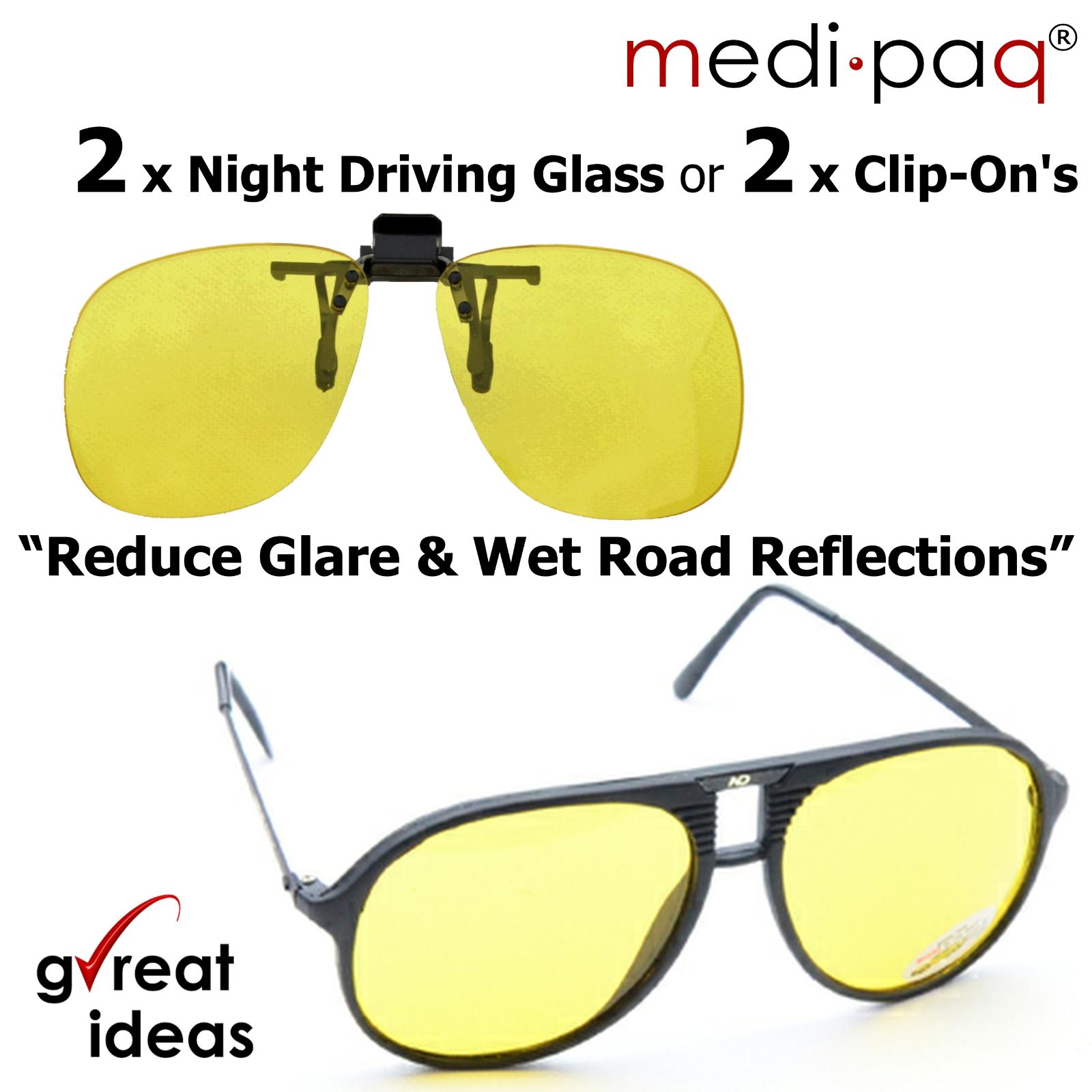 Anti Glare Night Driving Glasses + Clip On Polarized Yellow Improve Day