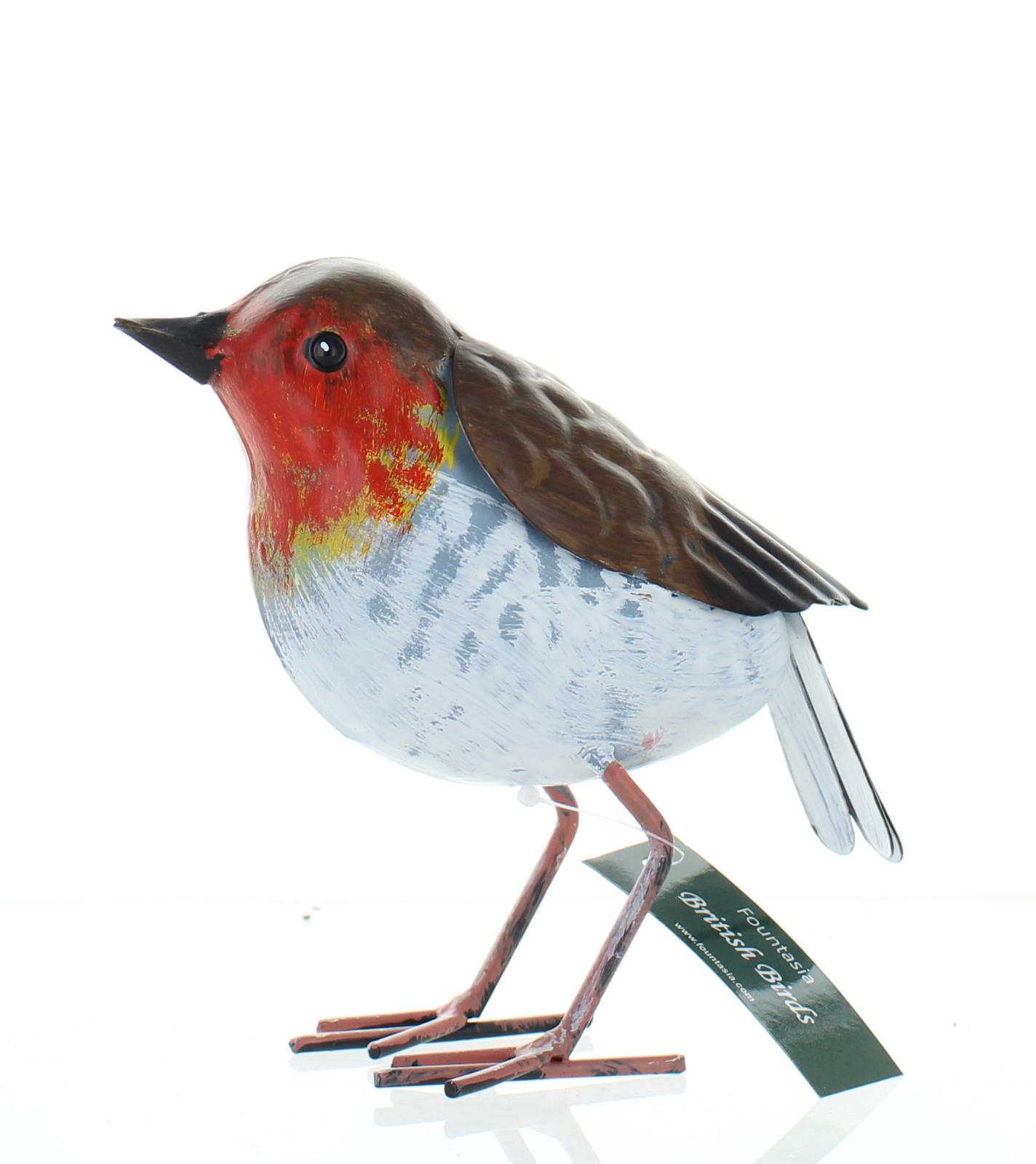Fountasia British Birds Metal Hand Painted Robin Ornament Gift Outdoor