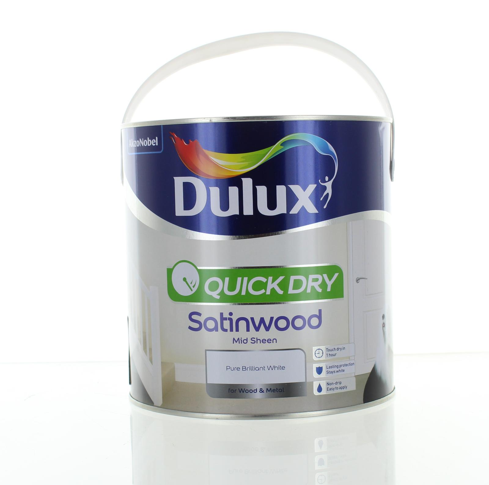 Dulux Quick Dry Satinwood Pure Brilliant White Paint 2.5L Wood & Metal Mid Sheen 766885088662 eBay