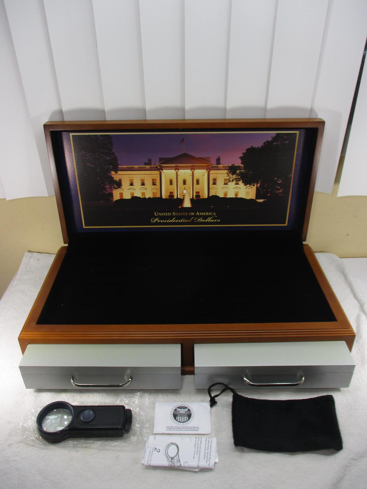 US Presidential Dollar Vault Treasury Maple Wood Display Case Coin