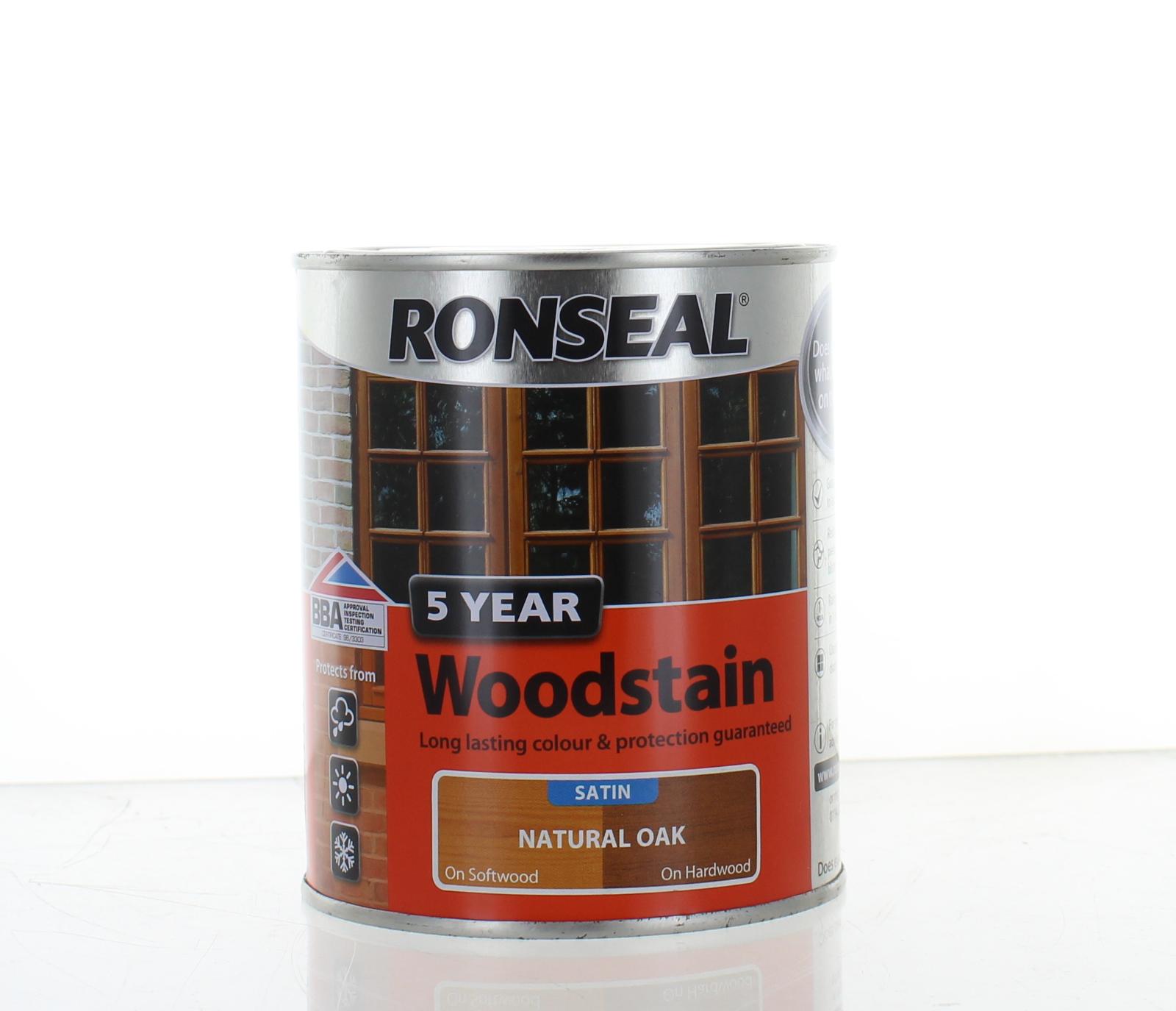 Ronseal 5 Year Woodstain 750ml Natural Oak Satin Finish Exterior Hard & Softwood 5010214865932