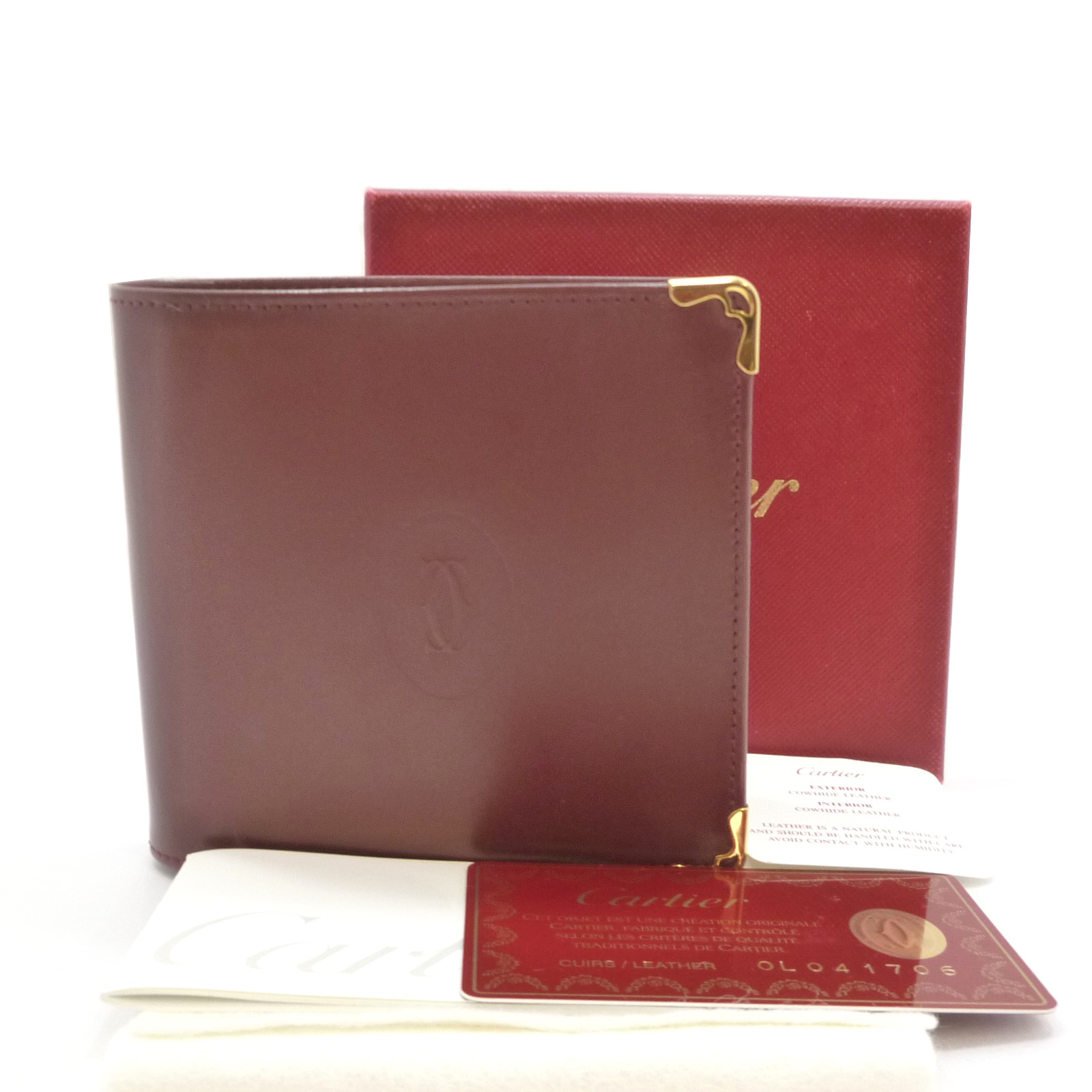 Authentic Cartier Must De Wallet Bifold Bordeaux Leather L3000451 #S305019