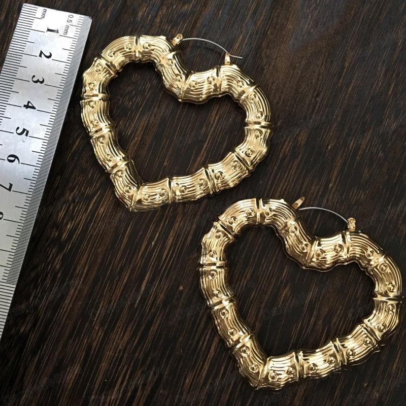 BIG 7cm HEART BAMBOO EARRINGS large metal hoops GOLD FASHION HOOP