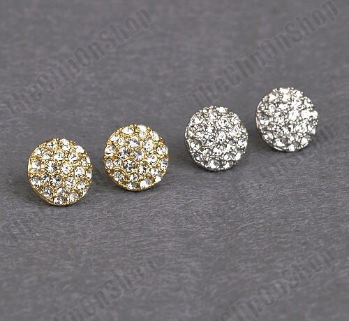 Non-Pierced Stud Style Crystal Rhinestone Diamante Round Shaped Clip On