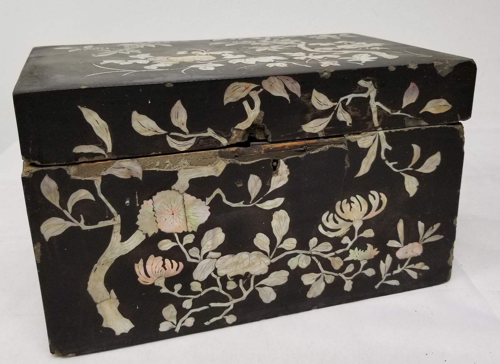 Antique Early Japanese Korean Chinese Mother Of Pearl Lacquer Box Chest As Is Ebay