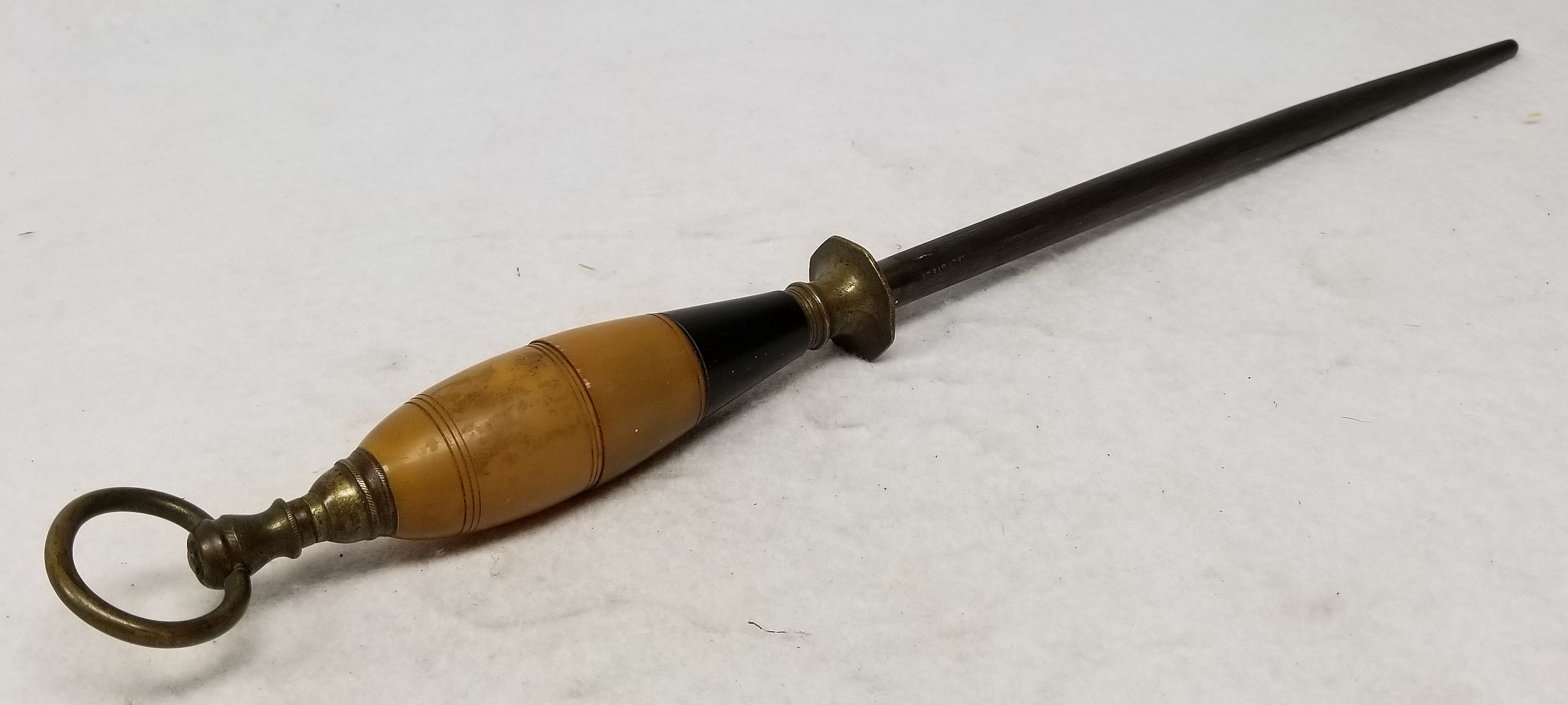 Antique English Brass Bronze Mounted Cast Knife Sharpening Steel Tool