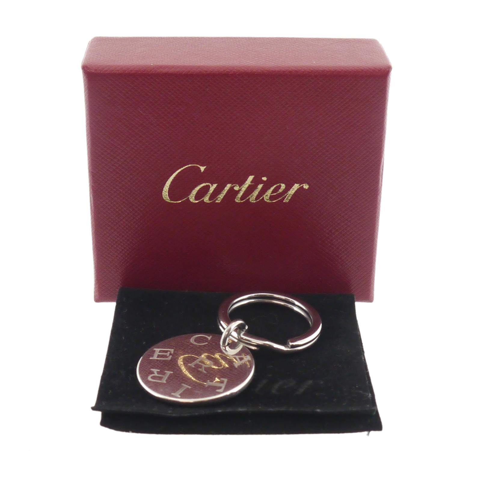 Auth Cartier Decor Round medal Key Ring 