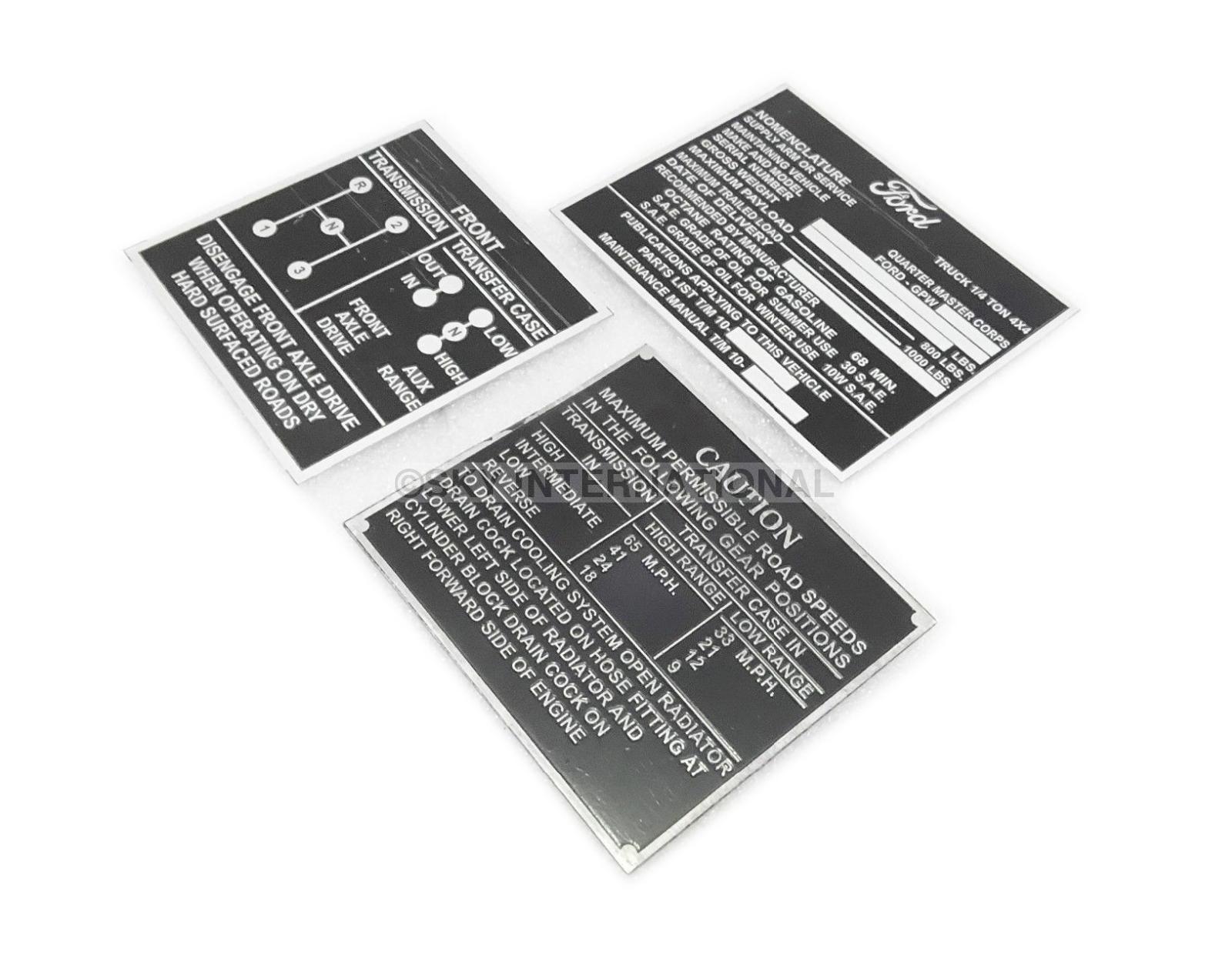 Dash Data Plate 3 Unit For Willys Jeep Ford Cj2A Cj3A Cj3 ... t568a wiring scheme 