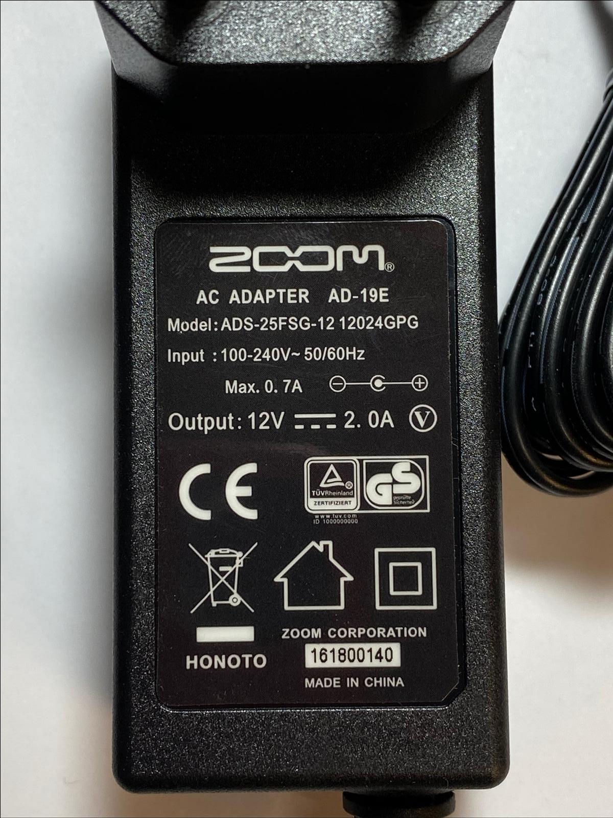 EU ZOOM AC Adapter AD19E ADS25FSG12 12024GPG 12V 2.0A Power Supply