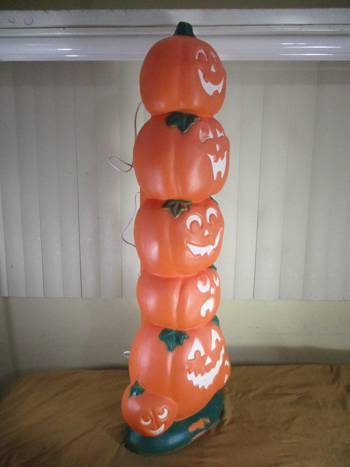 Vintage Stacked Pumpkin Jack O Lantern Lighted Halloween Blow Mold 5