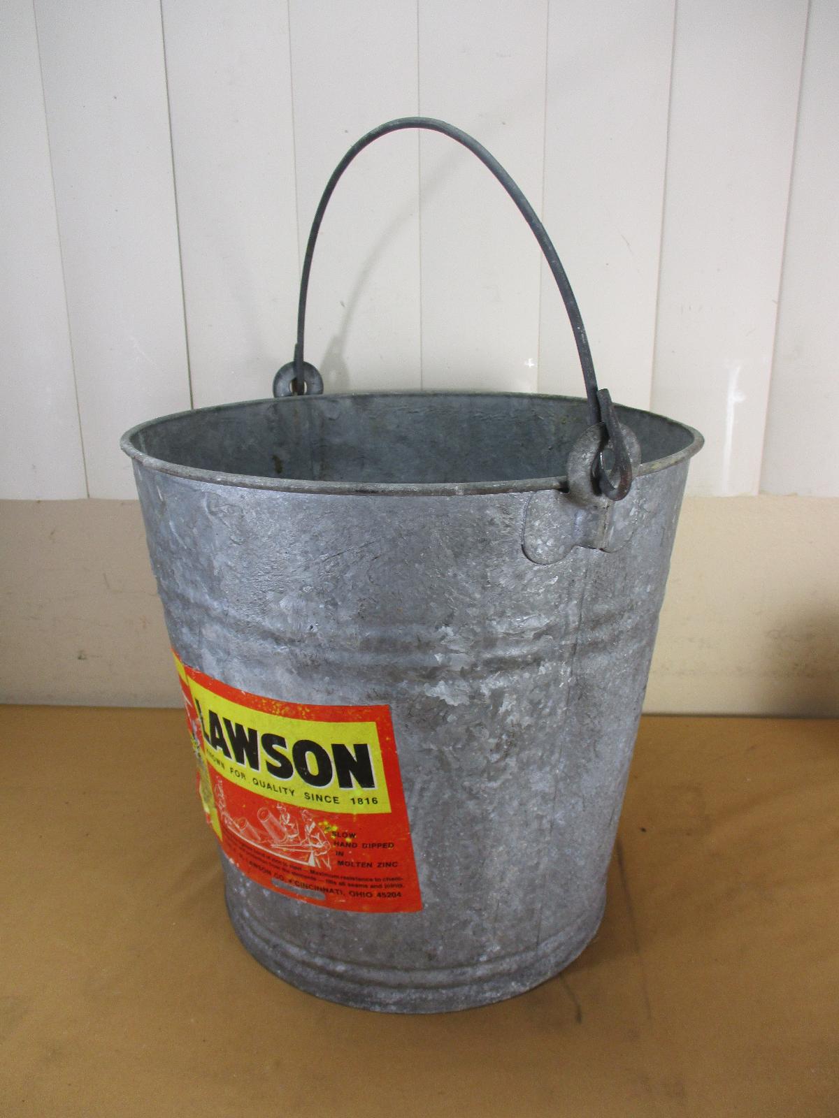 Vintage Lawson 14 Quart Galvanized Steel Zinc Bucket Pale No.142 w