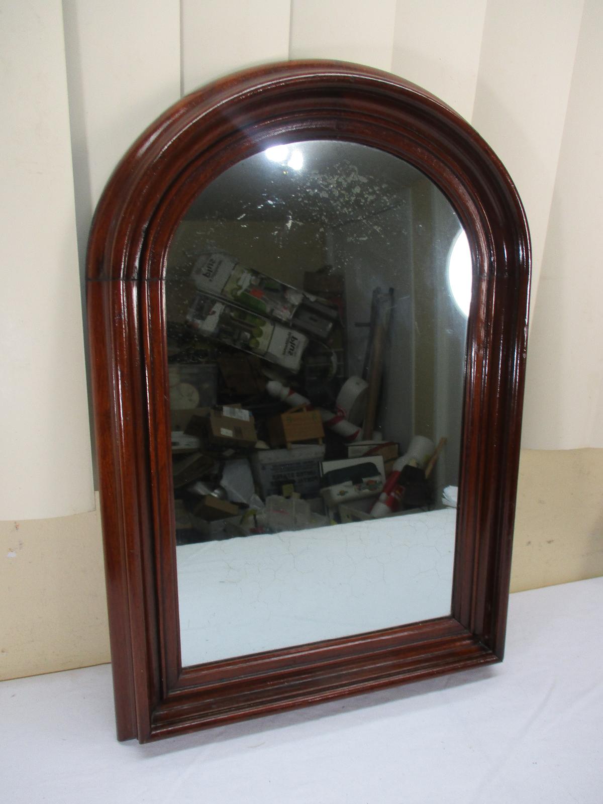 Antique Vintage Arched Mirror with Wood Frame & Backing 21.5" x 14.5
