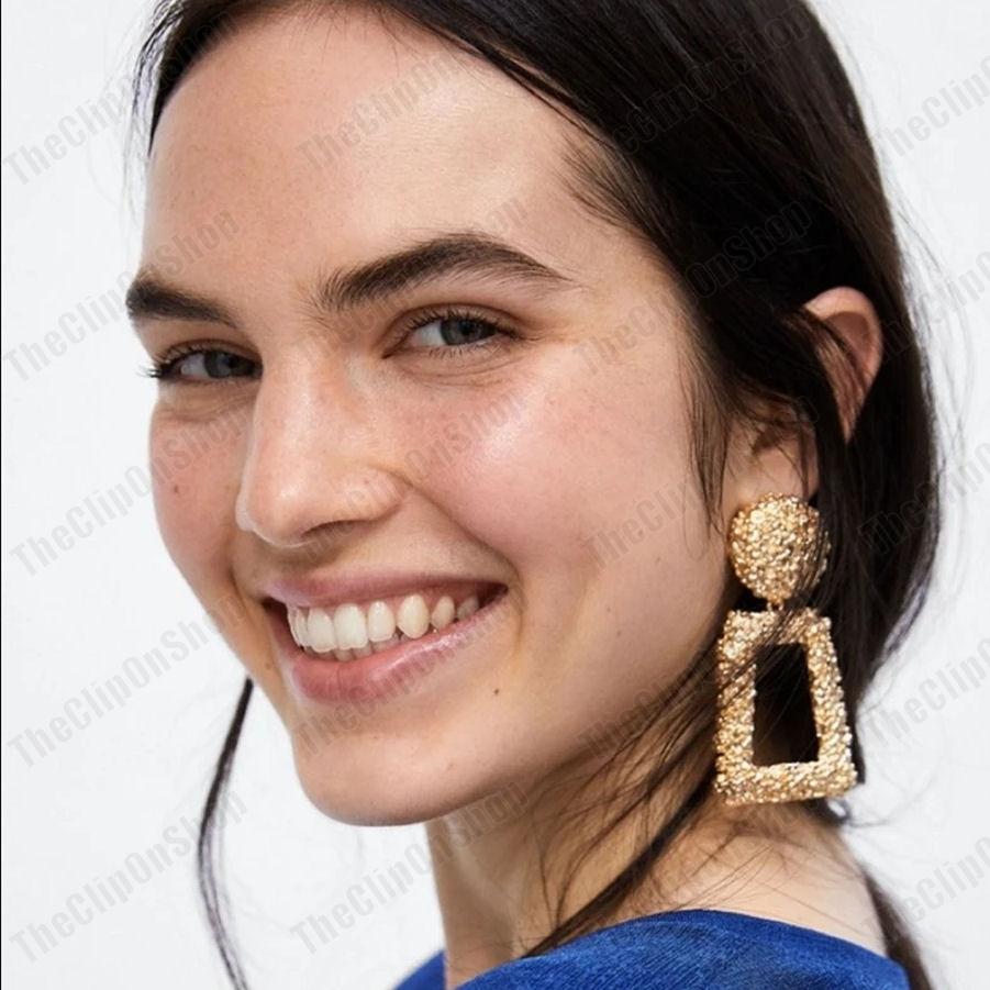 CLIP ON ex zara RAISED GOLDEN EARRINGS big textured open