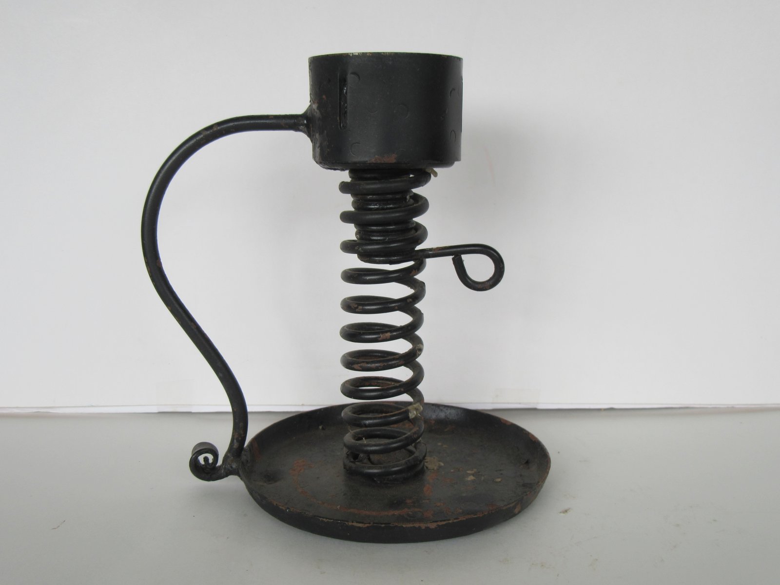 Vintage Unique Hand Crafted Cast Iron Spiral Adjustable Candle Holder w