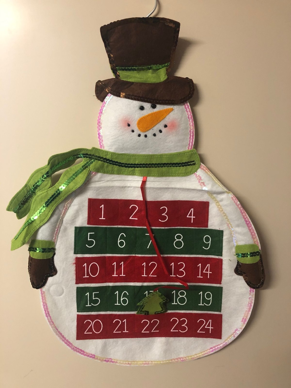 Large Felt Sequin with Pockets Christmas Snowman Advent Calendar Kids