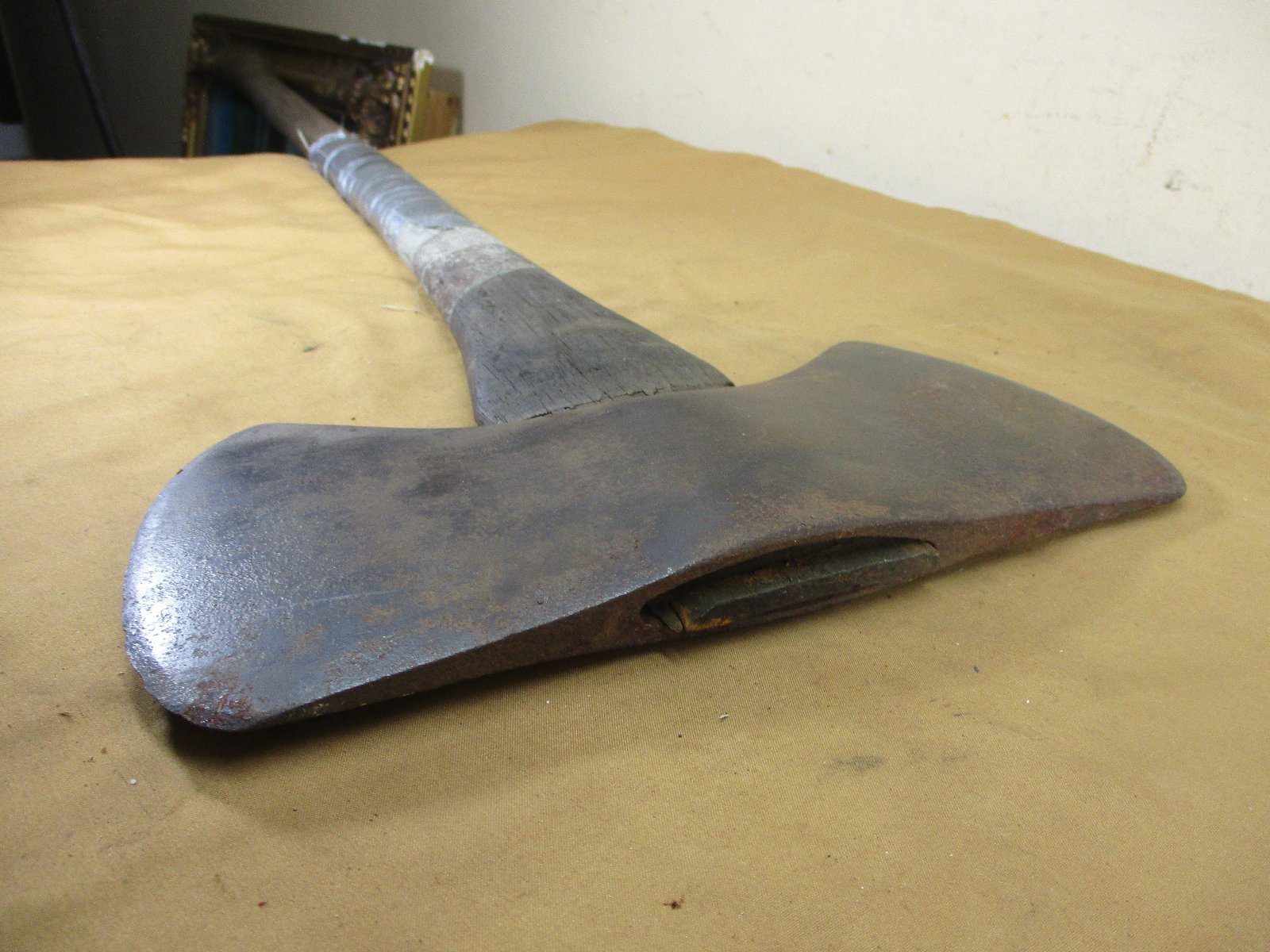 Vintage Double Sided Wood Cutting Axe 35.5" Wooden Handle Michigan