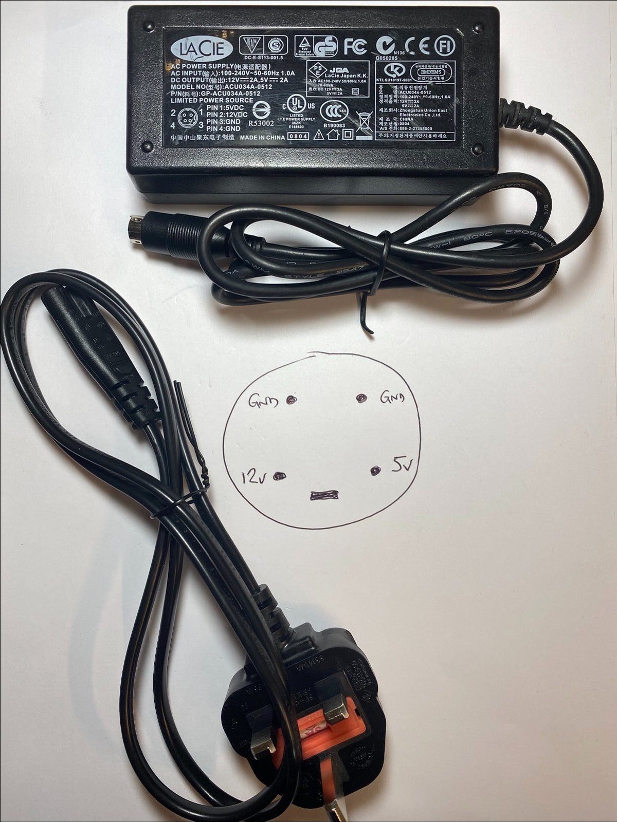 UK Replacement for 5V 12V 4 Thin Pin AC Adapter DA30C03 31426900 Power