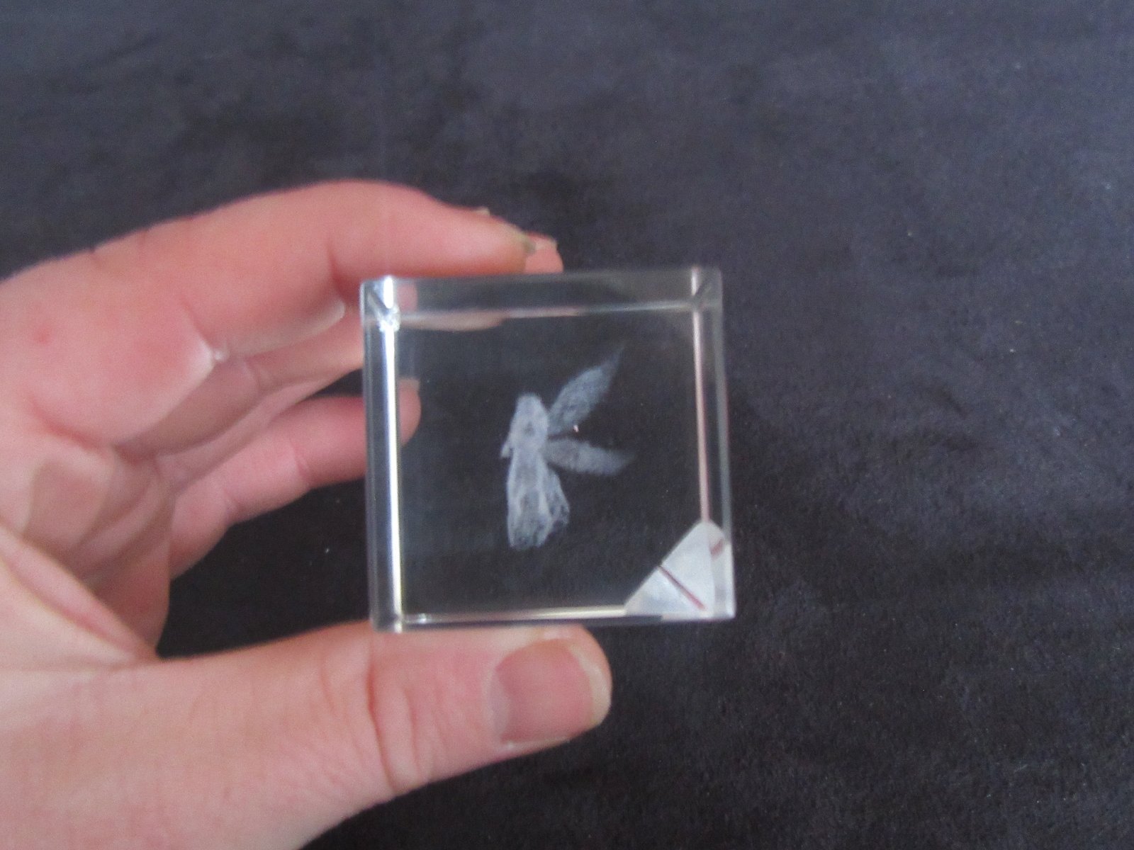 Crystal Clear Glass Cube Fairy Laser Etched Paperweight eBay