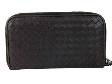 Bottega Veneta Intrecciato Zip Around Long Wallet Purse w/Coin