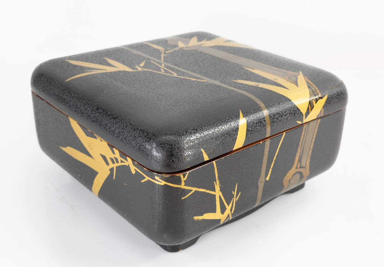 Antique Japanese Black And Gold Makie Lacquered Covered Box Bamboo Ebay