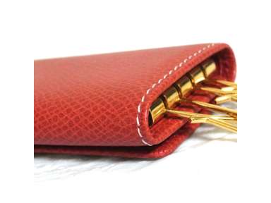 Authentic Loewe 1846 Red Leather Key Case 4 Hooks Good