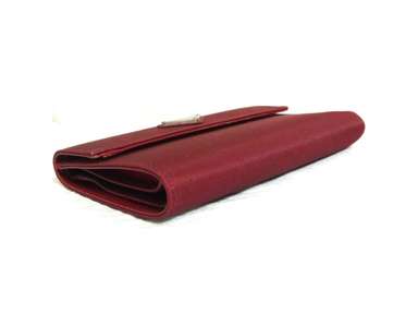 Auth Vintage Prada Dark Red Nylon/Leather Trifold Wallet
