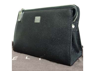 メイク道具・化粧小物 vintage made in ITALY CELINE bag Authentic CELINE Black Leather Cosmetic bag Make up Pouch Made in