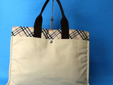 Burberry London Blue Label Beige Canvas Tote Hand Bag Shoulder Bag