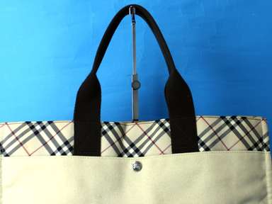 バッグ Burberry Blue Label Stripe Canvas Tote BURBERRY BLUE LABEL Canvas & Leather Tote Hand Bag Shoulder