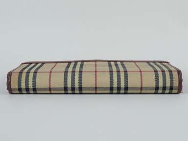 Auth Burberry Beige & Burgundy Canvas Leather Nova Check Long