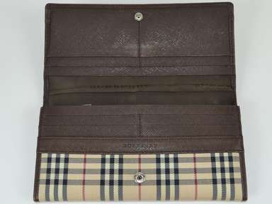 Auth Burberry Beige & Brown Canvas Leather Nova Check Long