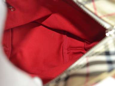 Burberry Blue Label Red Beige & Brown Canvas Leather Small