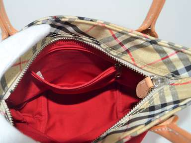 Burberry Blue Label Red Beige & Brown Canvas Leather Small