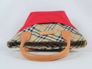 Burberry Blue Label Red Beige & Brown Canvas Leather Small