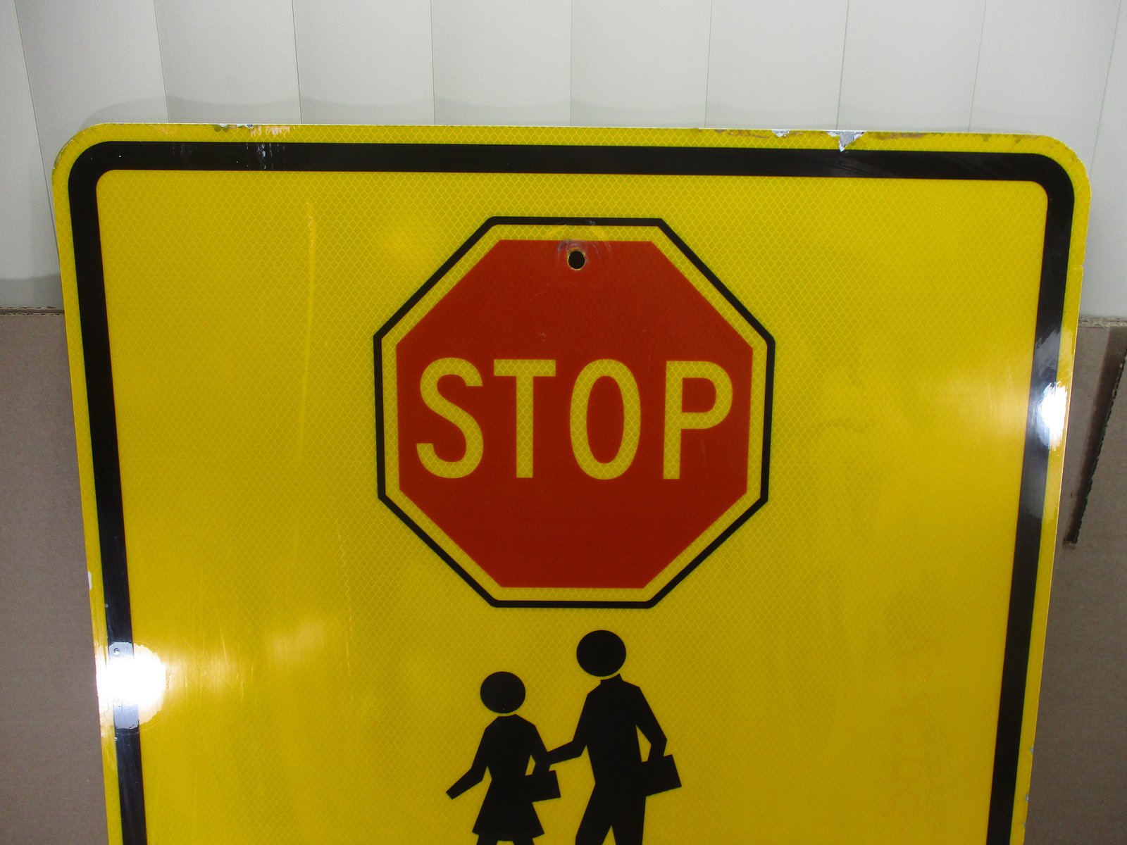Vintage STOP Pedestrian Crossing Reflective Metal Street Safety