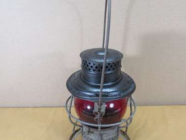 Vtg New York Central Lines Railroad Lantern Red Globe + Burner