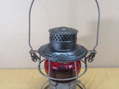 Vtg New York Central Lines Railroad Lantern Red Globe + Burner