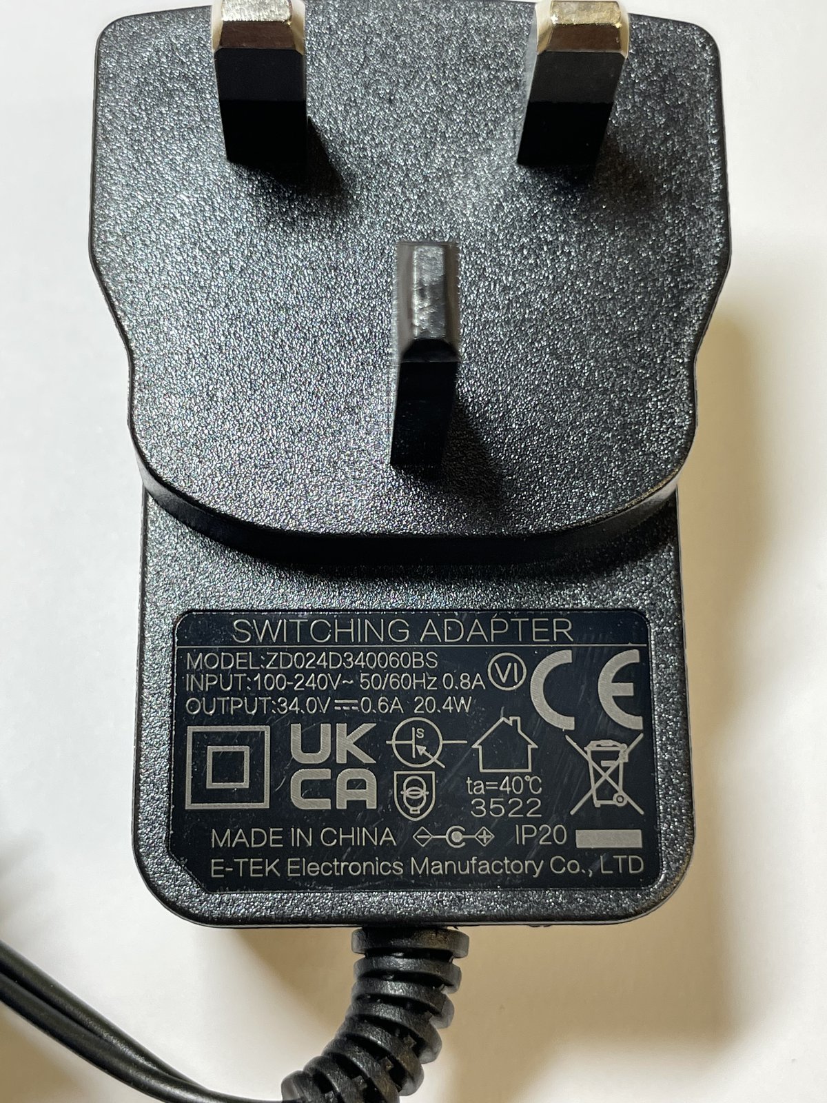 Replacement for 34V 600mA Switching Adapter ZD24W340060 for VAX Blade