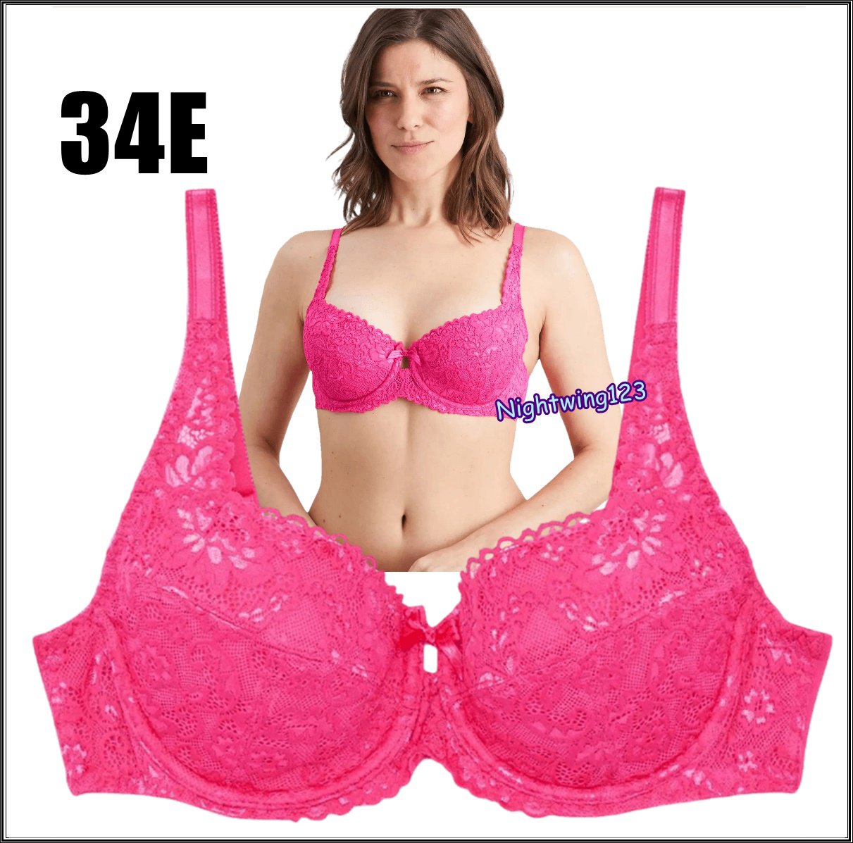 TU 34E Bra Pink Lace Comfort Full Cup Fuchsia Bright Balcony