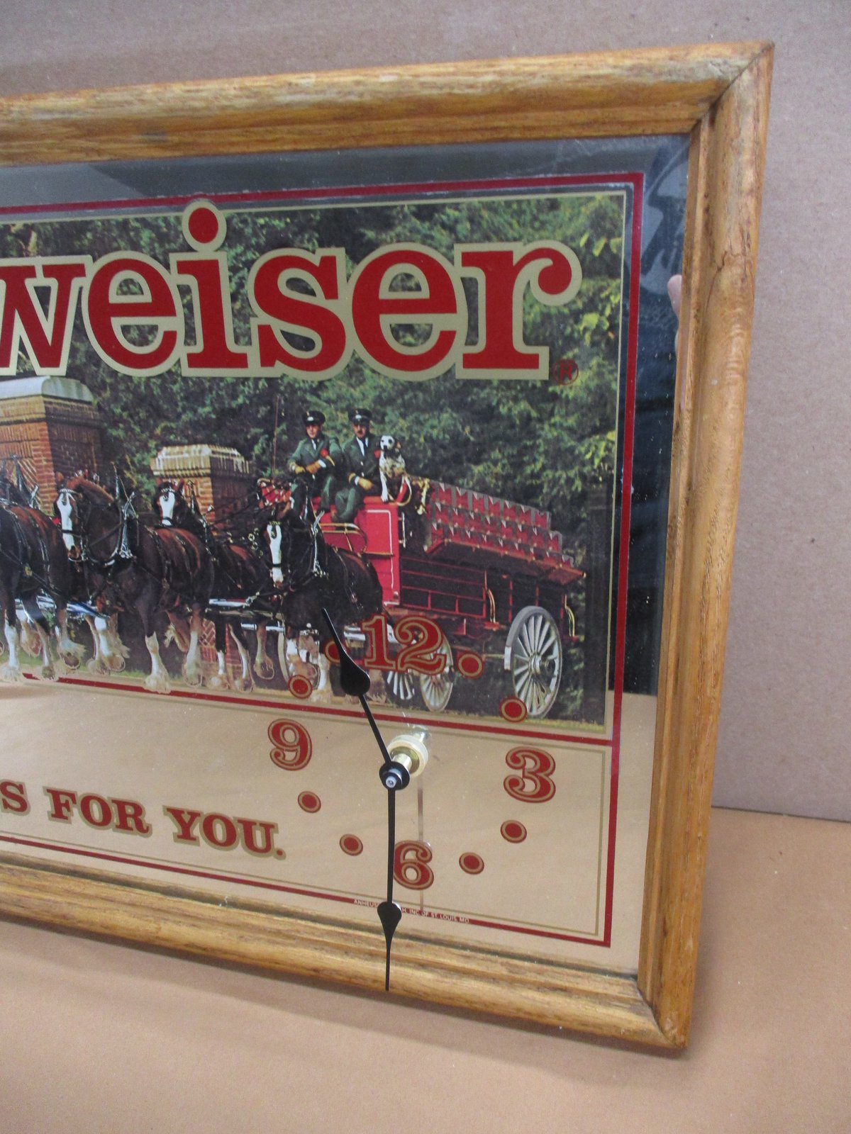 Vintage BUDWEISER CLYDESDALE HORSES Mirrored Wall Clock 