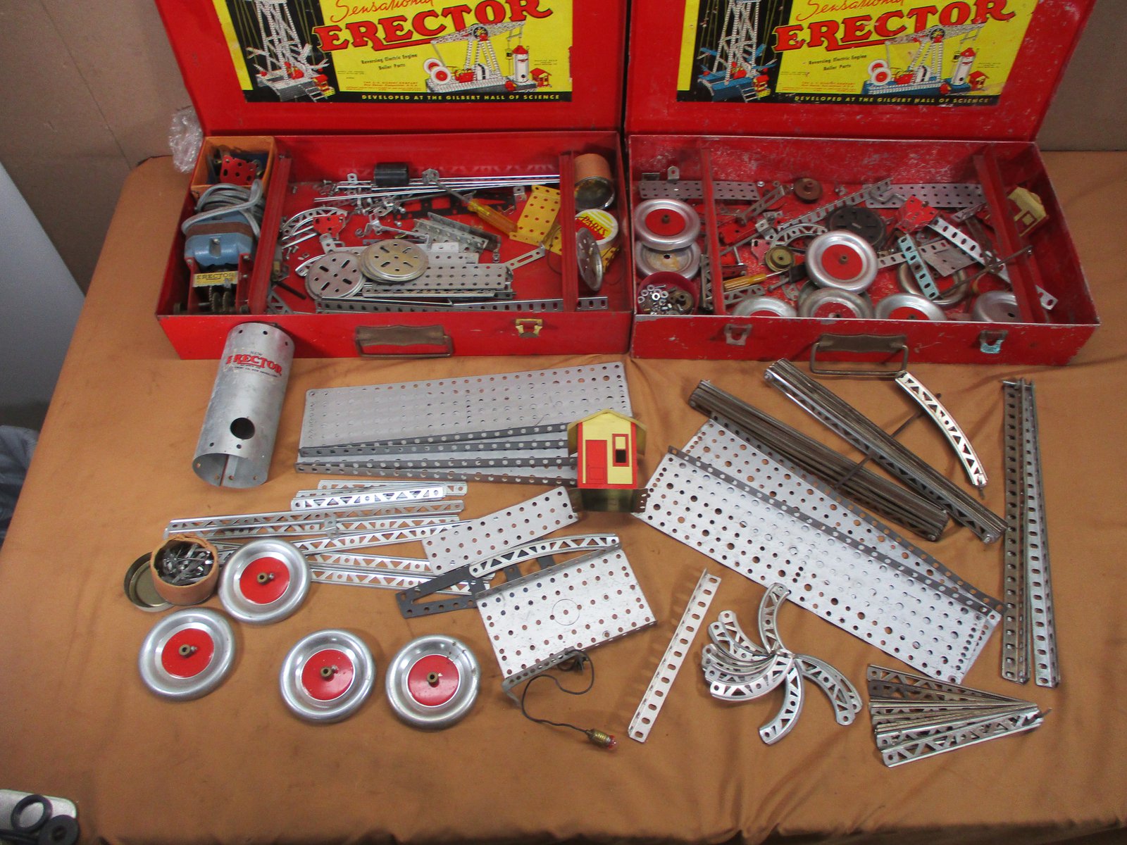 2 Vintage Gilbert Erector Set Lot's ,Plates, Girders, Motors