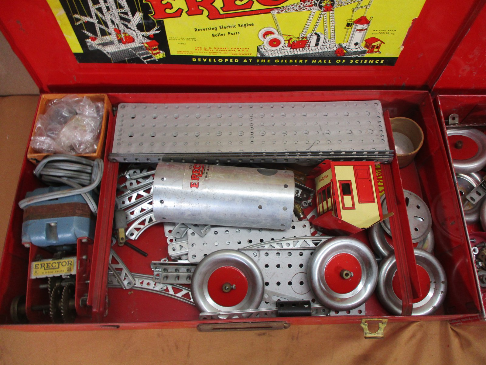 2 Vintage Gilbert Erector Set Lot's ,Plates, Girders, Motors