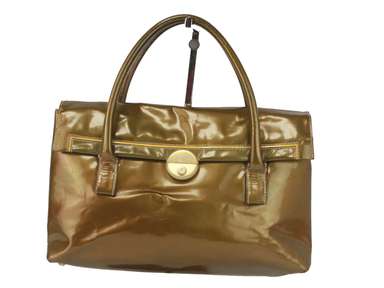 BOTTEGA VENETA Patent Leather Gold Metallic Hand Bag Purse Used