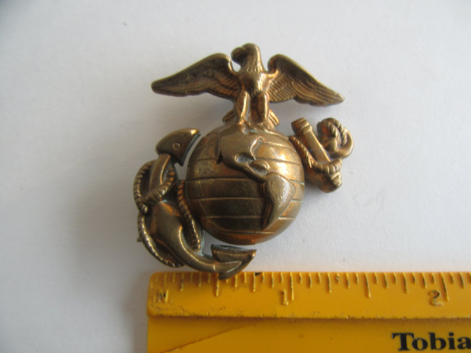 Vintage Early Original USMC Marines Large Brass Hat Device Badge