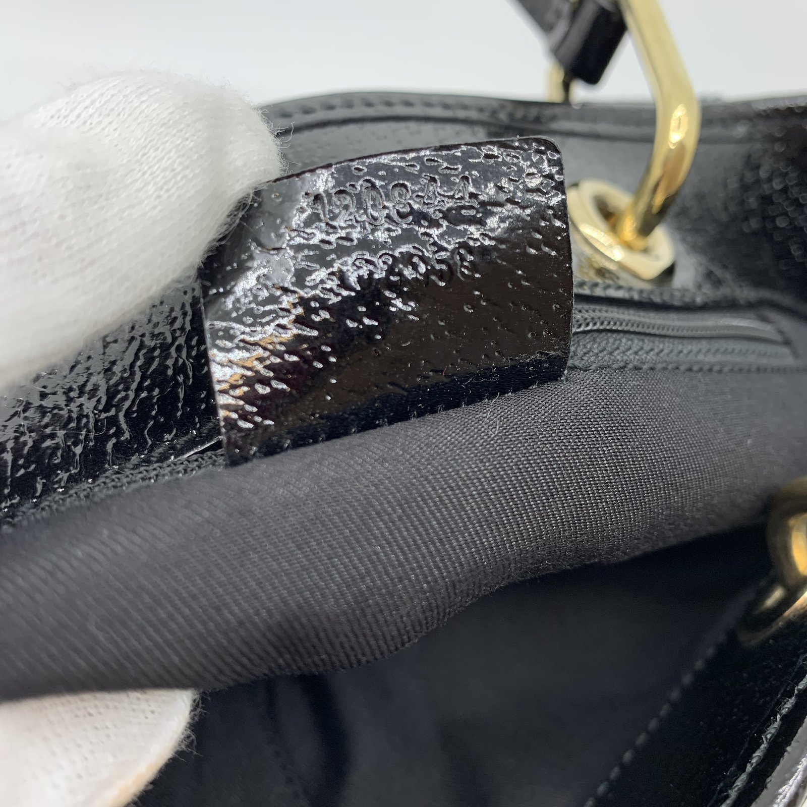 Authentic GUCCI Eclipse Gold Hardware Hand Bag Black Canvas
