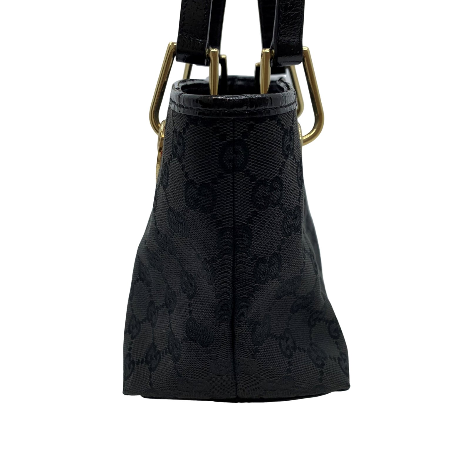 Authentic GUCCI Eclipse Gold Hardware Hand Bag Black Canvas Authentic GUCCI Eclipse Gold Hardware Hand Bag Black Canvas