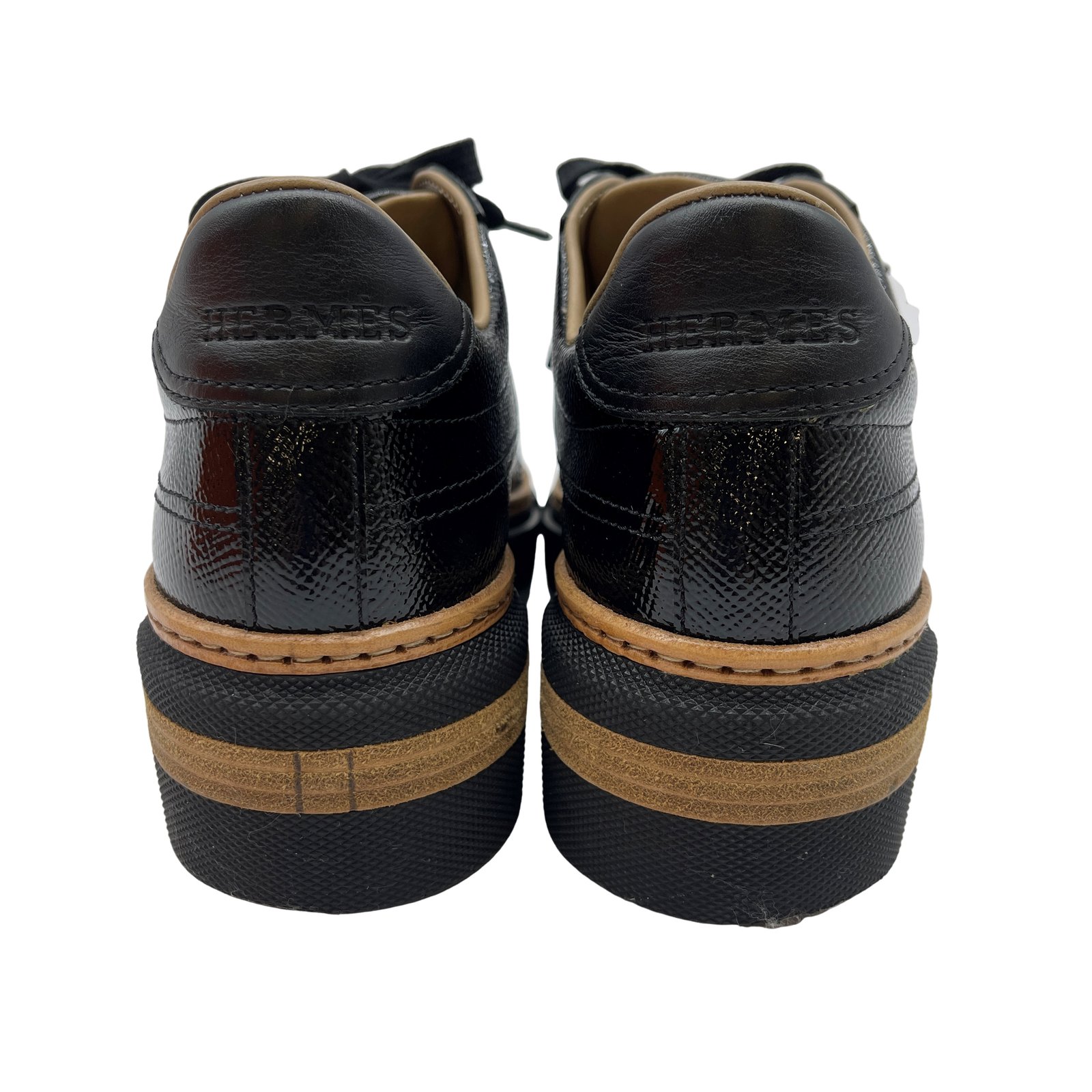 Authentic HERMES Sneakers Enamel Size:6 Shoes Black Leather