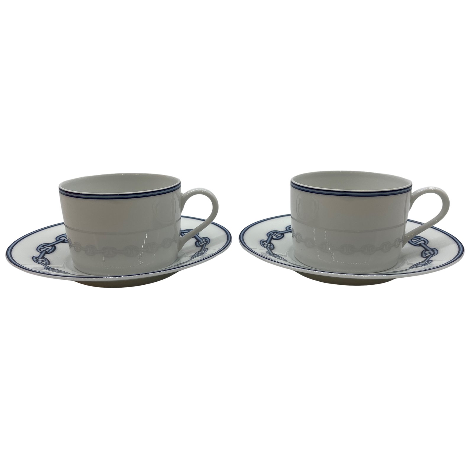 Authentic HERMES Chaine D'Ancre Cups & Saucers White Pottery